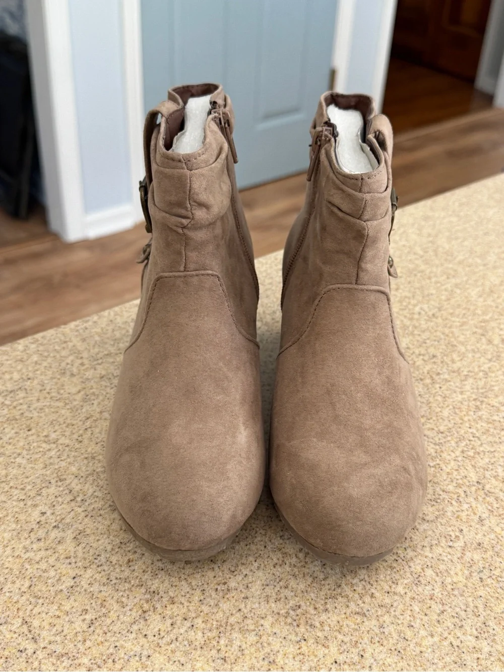 Nine West Girls Suede Wedge Ankle Booties Youth 4 Tan Brown Katyah New